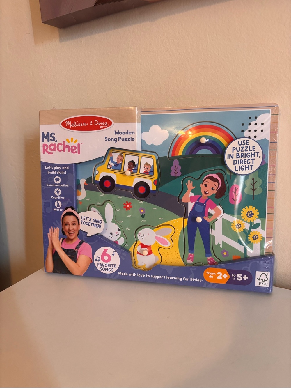 Melissa & Doug Wooden Song Puzzle - Blue, Green, Yellow, Pink